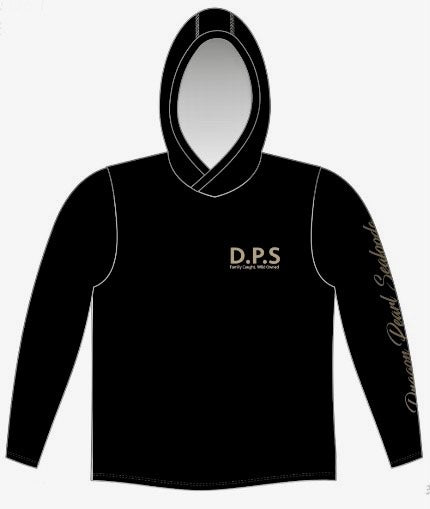 Black hoodie with 'D.P.S' logo on a white background